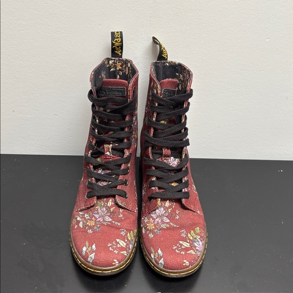 Dr. Martens Stratford Canvas combat boots floral red burgundy lace up US6 - Picture 7 of 10